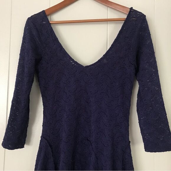 Free People Katya Paisley Lace Blue Asym Dress (S) - Picture 6 of 12